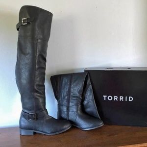 Black Faux Leather Over the Knee Sz9W EX Wide Calf